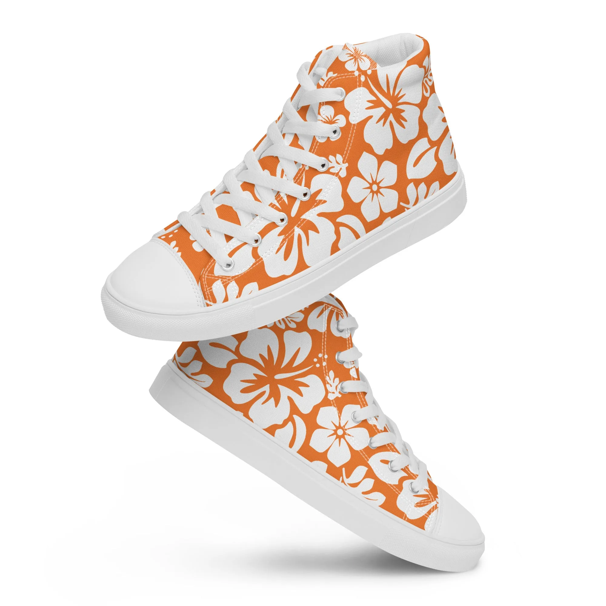 Women's Orange and White Hawaiian Print High Top Canvas Shoes