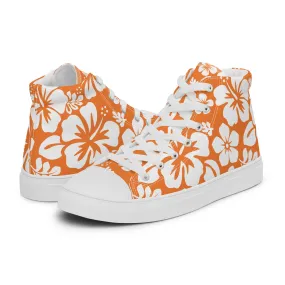 Women's Orange and White Hawaiian Print High Top Canvas Shoes