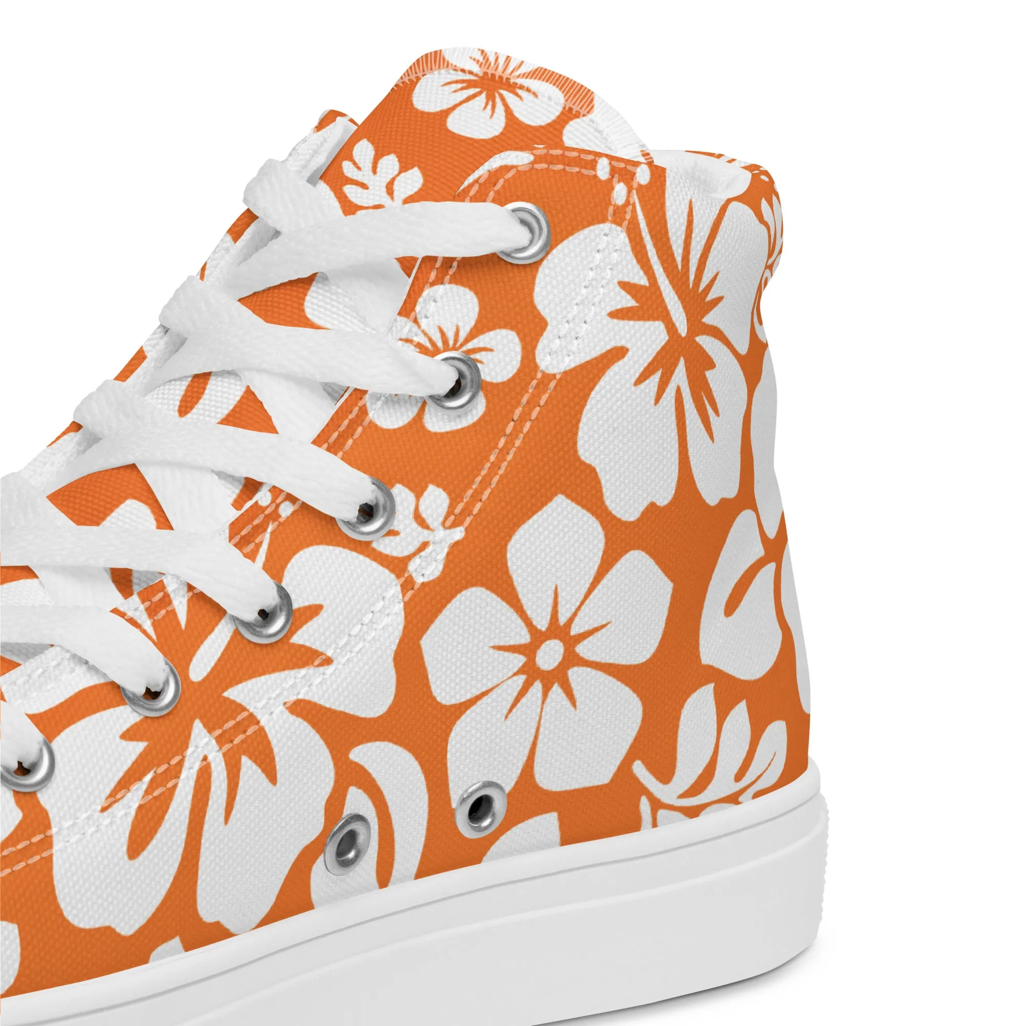 Women's Orange and White Hawaiian Print High Top Canvas Shoes