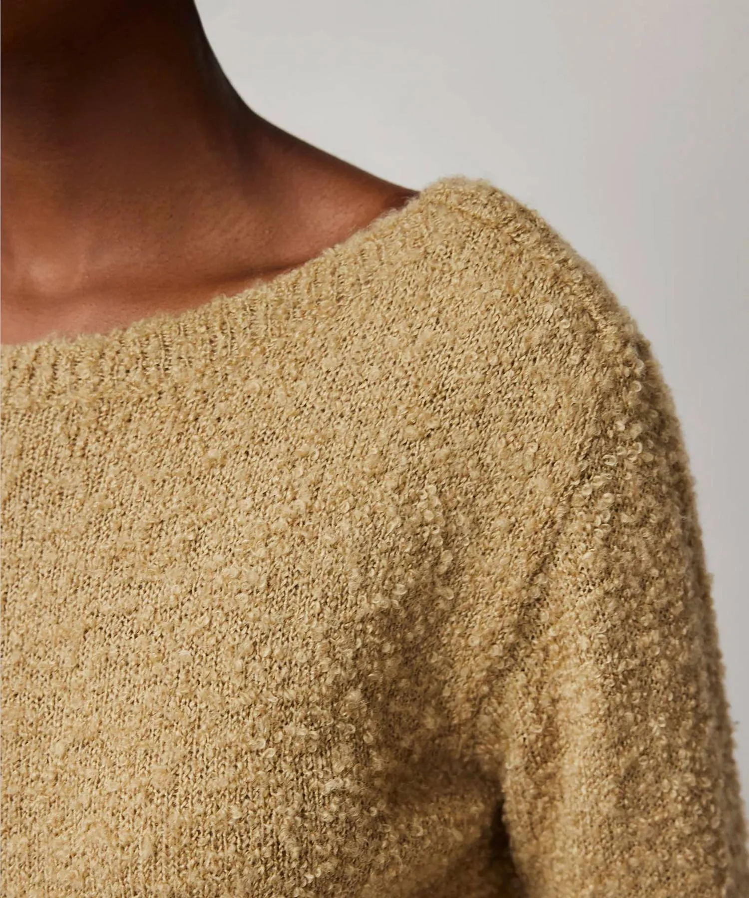 Wool Blend Boucle Long Sleeve Low Back Sweater in Soft Fawn | Soft Fawn