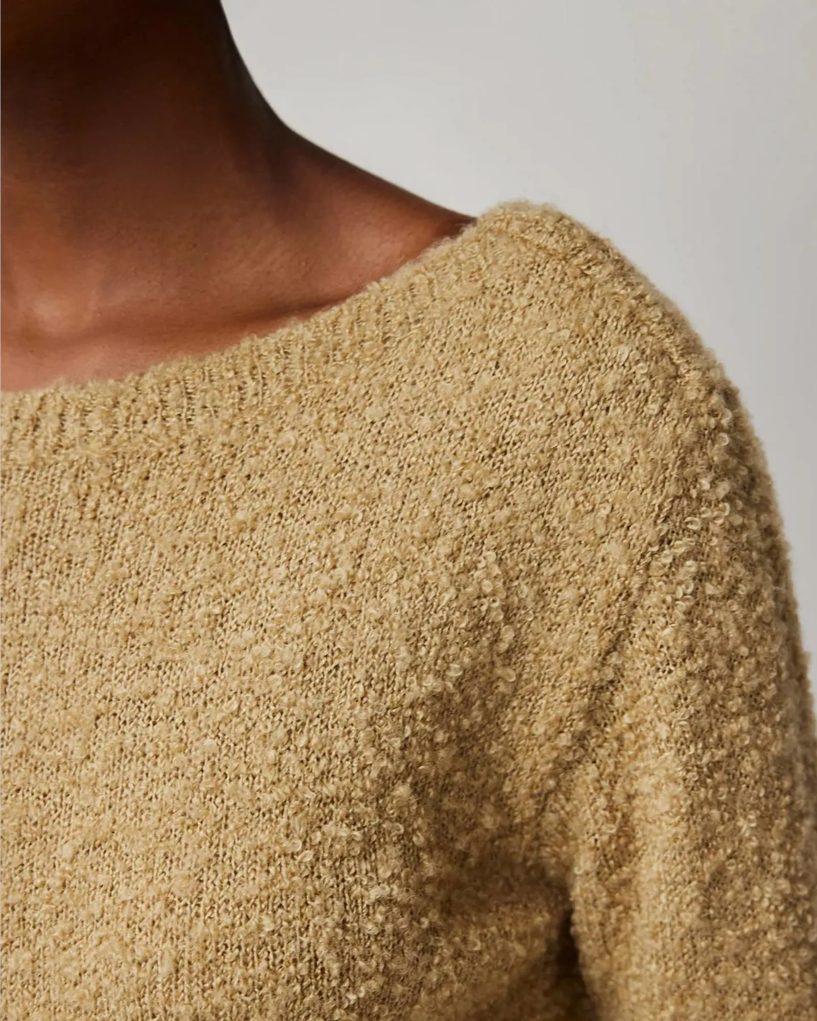 Wool Blend Boucle Long Sleeve Low Back Sweater in Soft Fawn | Soft Fawn